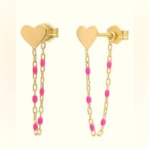 Bony Levy 14K Heart Loop Chain Drop Earrings - Gold/Pink